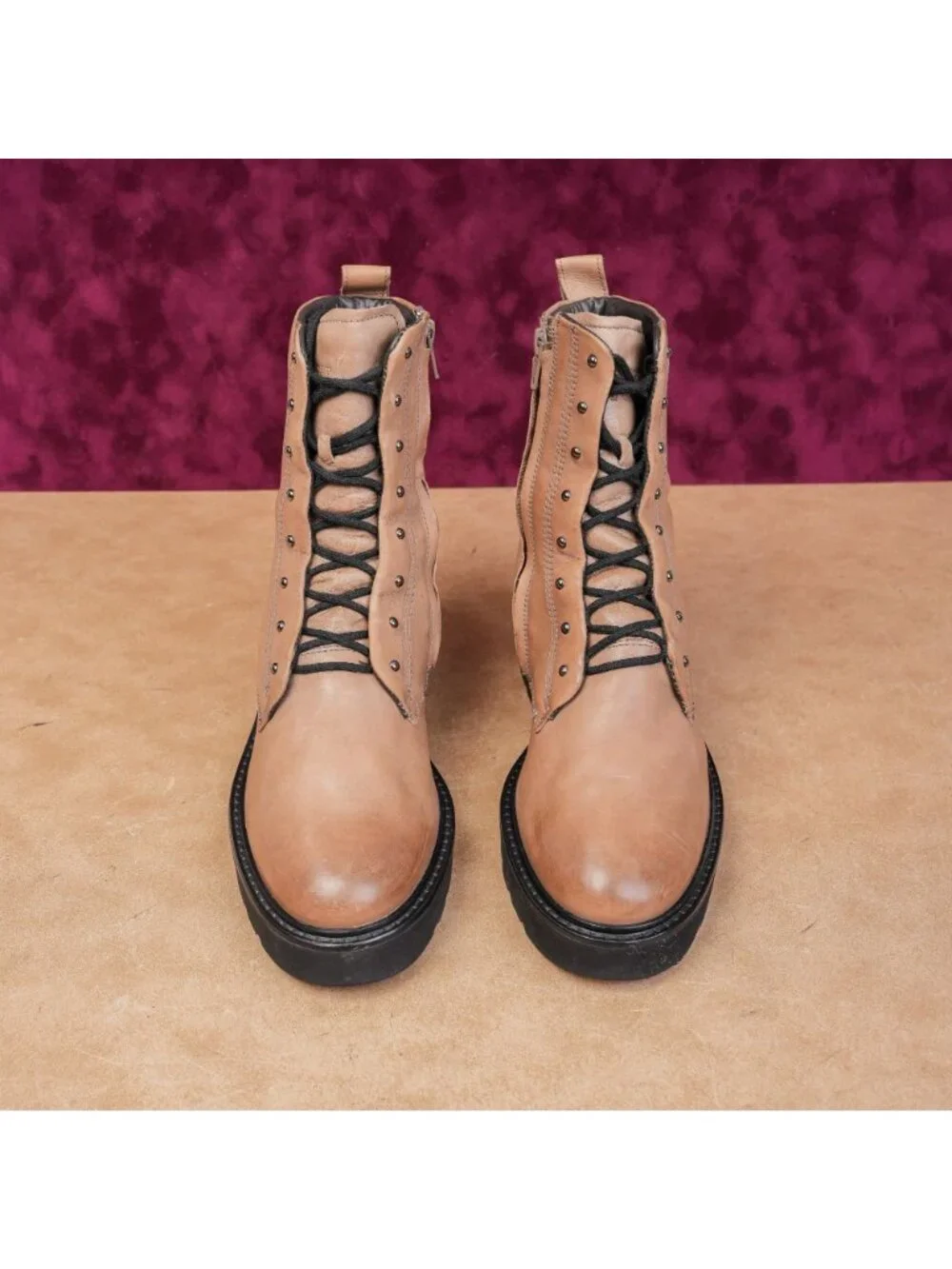 Paul Green Women Jean Taupe Nubuck Lace-up Festival Combat boots sz 8US AUS 5.5 - Picture 2 of 9